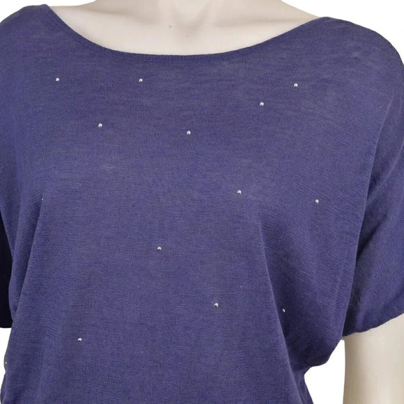 Des Petits Hauts Linen Purple V Back Bat Wing Embellished Sweater - Picture 8 of 10